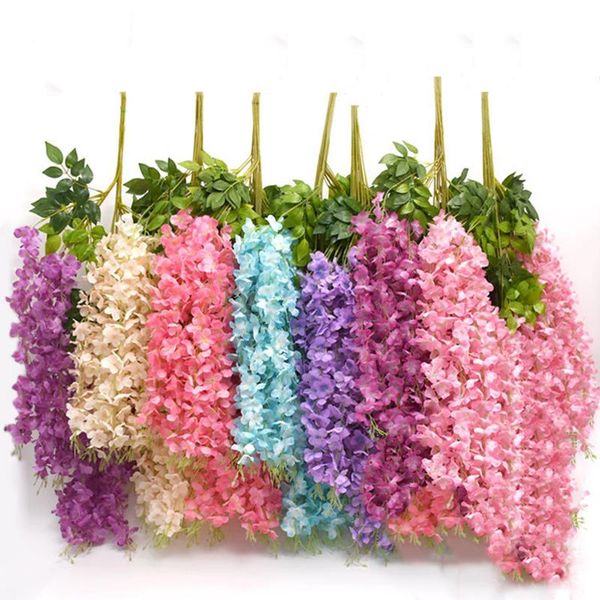 

decorative flowers & wreaths artificial flower wisteria wall hanging plastic vine pendant violet home party wedding decoration fake