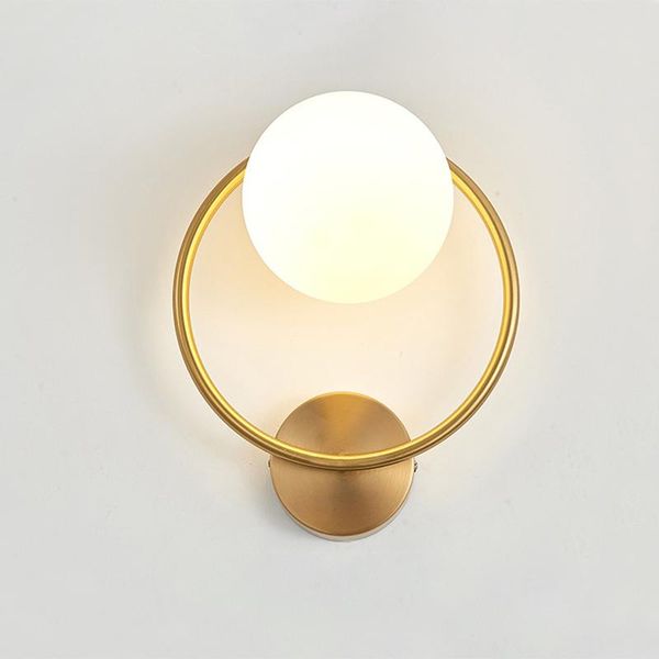 

post-modern simple interior wall lamp glass bedroom light luxury round corridor stair nordic led lights fixture black gold