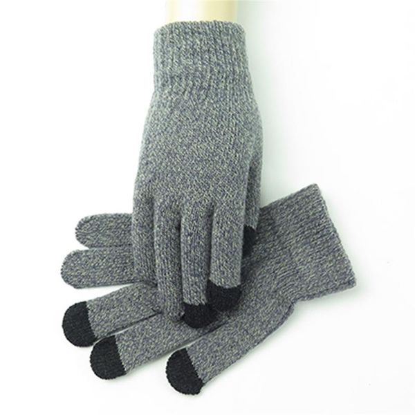 

fingerless gloves women men multi-function stretch knitted screen crochet full finger winter solid soft warm mitten, Blue;gray