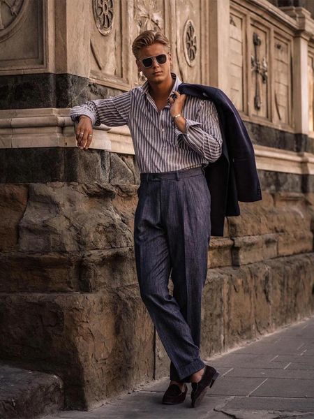 

men's pants custom fansky imitation denim fabric italian retro paris buckle casual nine points suit street s, Black