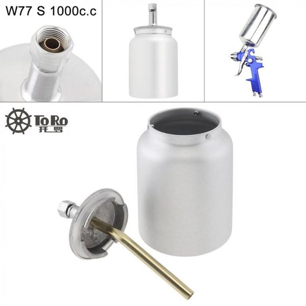 

professional spray guns 1000ml silvery stainless steel paint gun pot with air inlet and screw thread connector for automotive paint/car wash