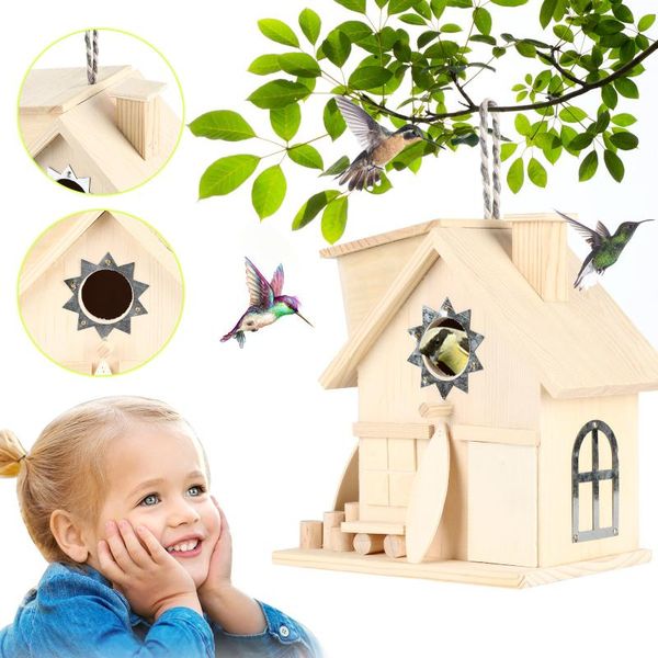 

bird cages wooden nest hanging house natural cage resting place wall-mounted outdoor birdhouse box #41