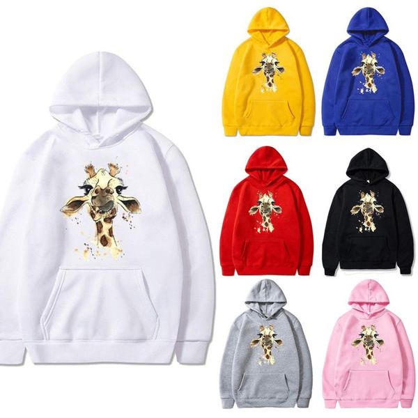 

women's casual round neck 3d anime hoodies for women giraffe print pullover sweatshirt women autumn long-sleeved patchwork hoodi, Black
