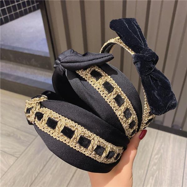 

hair accessories autumn and winter velvet bow headband gold weave hairbands bezel cross knotted band hoop women girls