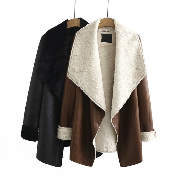 

women's down & parkas new women leather jackets inner fleece winter autumn keep warm coats female 2color solid color clothing, Black