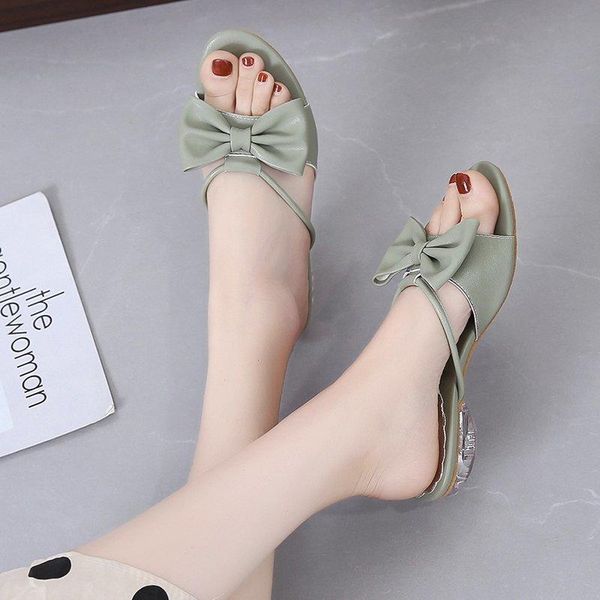 

slippers 2021 large size summer wimen's low heels solid bow knot shoes woman fashion female casual walking sandals, Black