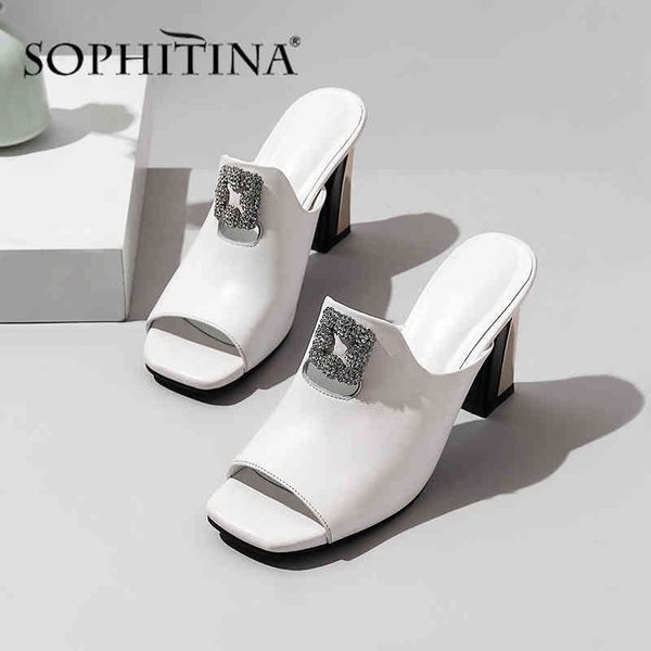 

sophitina fashion sandals women bling exquisite square buckle metal high heel sandals temperament slippers so474 210513, Black
