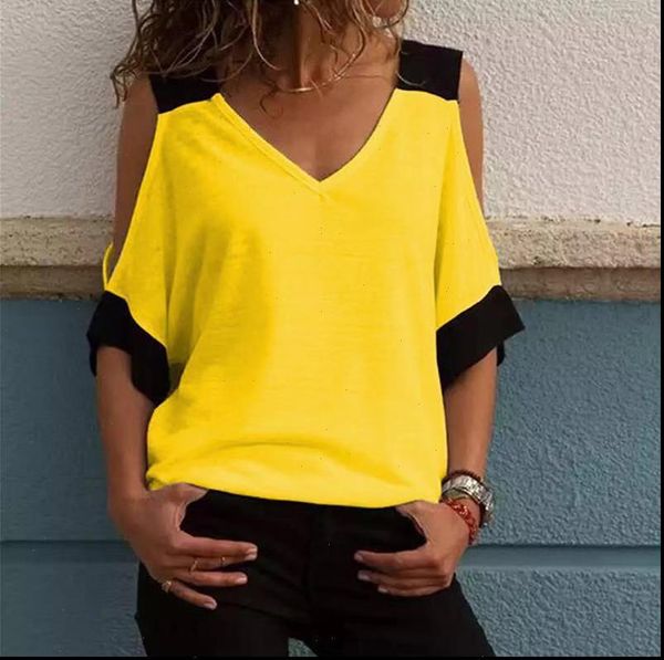

women shirt blouse patchwork cold shoulder 5xl plus size v neck half sleeve female tee summer casual, White
