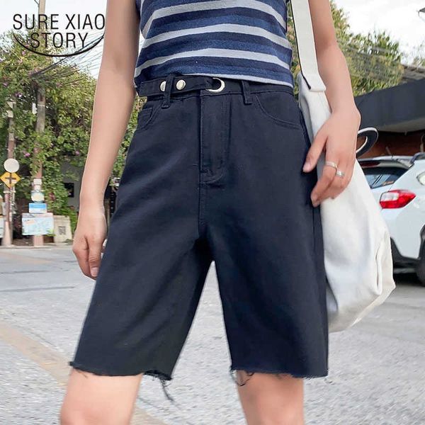 

black high waist shorts women harajuku plus size jean short women summer denim casual solid tassel beige gray skyblue 10423 210528, White;black