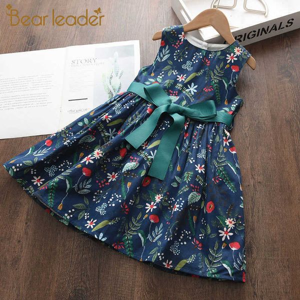 

bear leader kids girls casual dresses fashion baby princess party vestidos children flowers costumes floral dress 3-7y 210708, Red;yellow