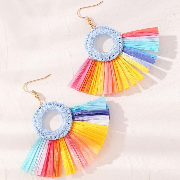 

dangle & chandelier bohemian handmade rainbow colorful raffia earrings geometric round for women girls vacation summer jewelry, Silver