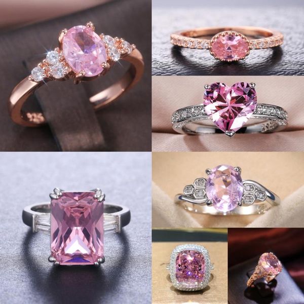 

wedding rings caoshi romantic pink cubic zirconia for women finger jewelry exquisite couple's anniversary gift daily collocation, Slivery;golden