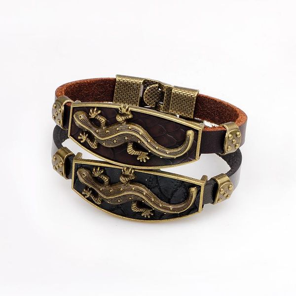 

charm bracelets 22cm long women to men bracelet creative&personalized design alloy gecko accessories genuine leather, Golden;silver