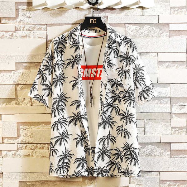 

men's polos print brand summer sell beach shirt fashion short sleeve floral casual shirts plus asian size m-4xl 5xl hawaiian yui3, White;black
