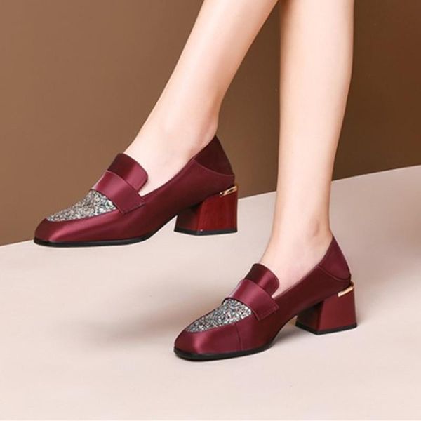 

dress shoes quality genuine leather silk women pumps high heels autumn fashion party prom woman, Black