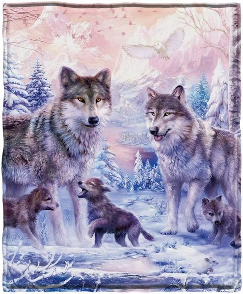 

blankets pink wolf and throws fleece wolves blanket snow decorative animal for adults kids family love gift home