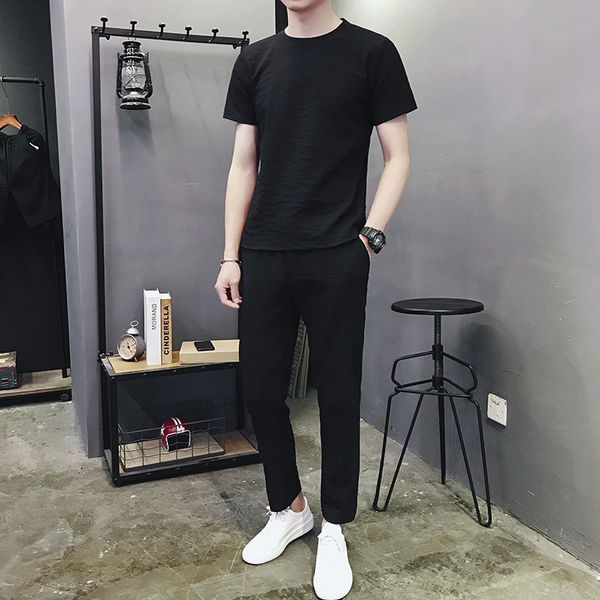 

sleeve 2021 new summer short clothes fashion brand two piece suit with leisure sports pants men's wear, Gray