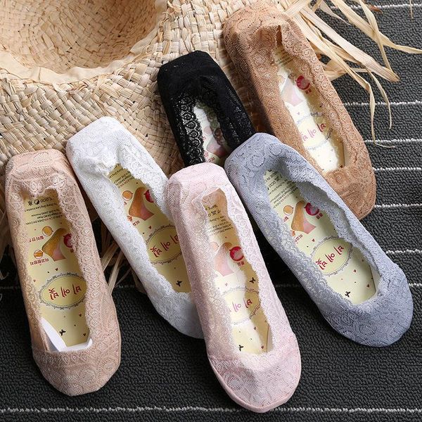 

socks & hosiery peonfly 3/5 pairs fashion women girls summer style lace flower short sock antiskid invisible ankle 2021 sox slippers, Black;white