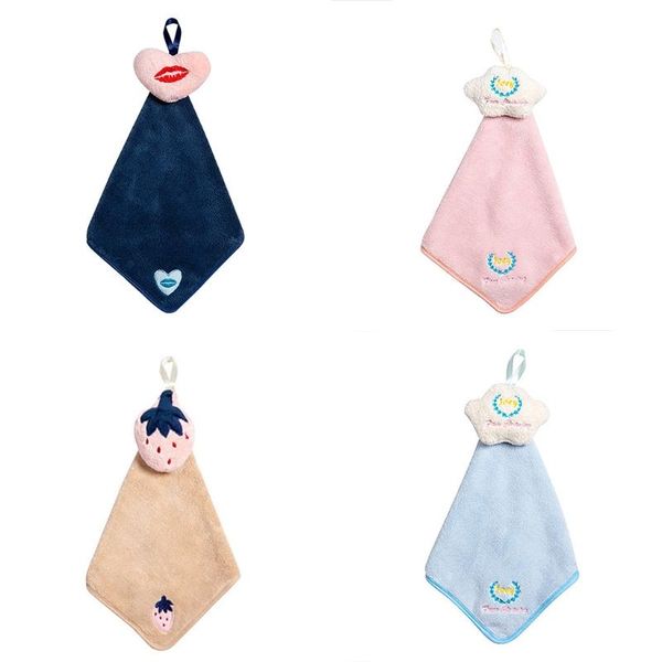 

towel 11xa cute coral velvet hanging hand cartoon strawberry cloud heart cleaning cloth thicken absorbent dishcloth with loop
