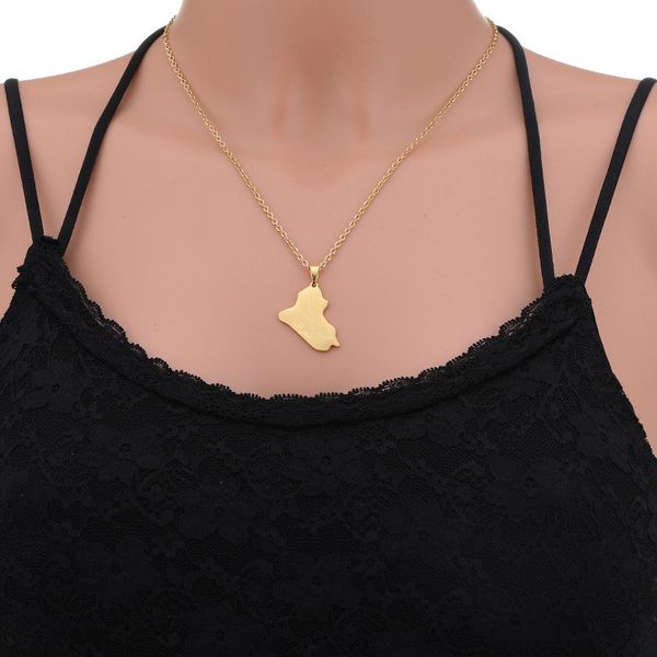 

european and american stainless steel lraq republic map pendant necklace, Silver