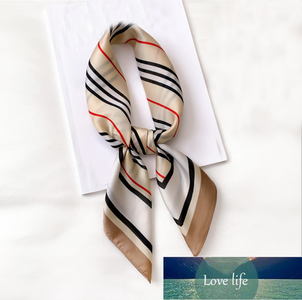 

women multifunction polyester silk scarf elegant stripes printed casual satin small square wraps head scarves hijab 70x70cm factory price ex, Blue;gray