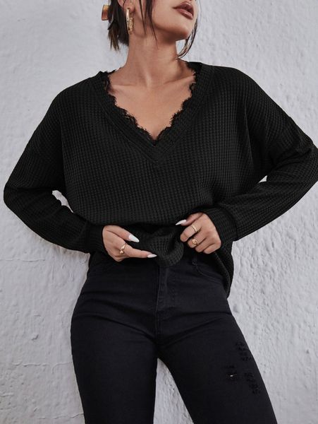 

eyelash lace trim drop shoulder tee f6yh#, White