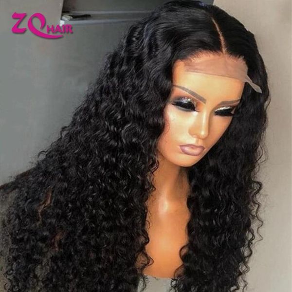 

lace wigs 180 remy 4x4 closure wig kinky curly human hair pre plucked bleached knots natural color for women, Black;brown