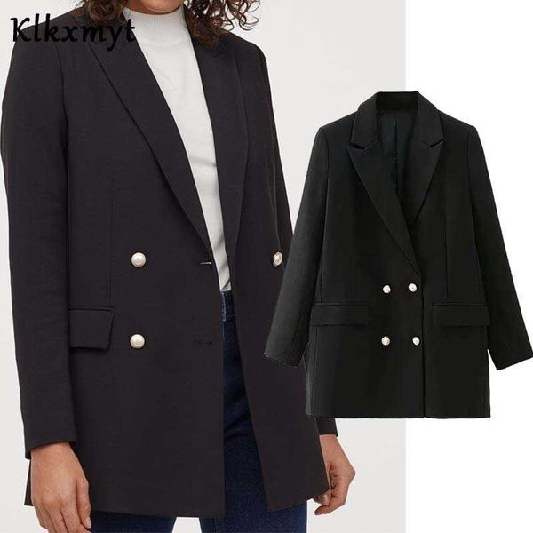 

klkxmyt blazer women fashion office wear double breasted za blazers coat vintage long sleeve female outerwear chic 210527, White;black