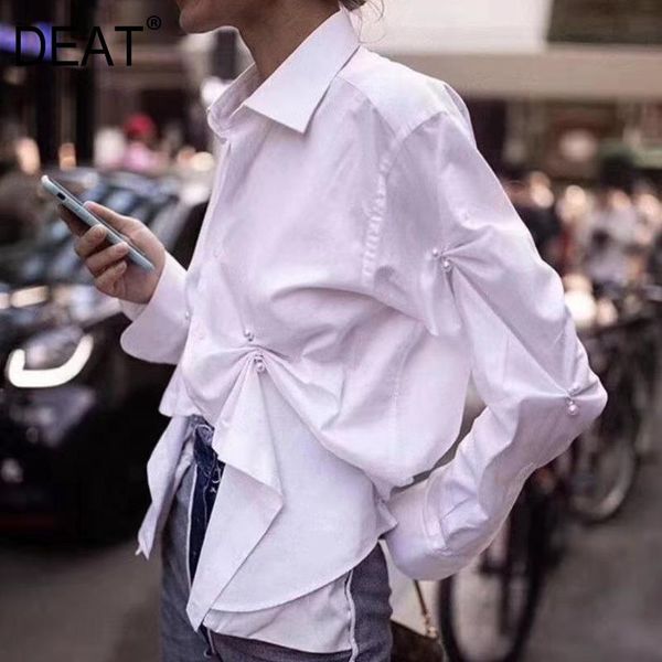 

spring solid color lapel simple shirt women vintage loose casual office lady short cotton white blouse tide pd470 women's blouses & shi
