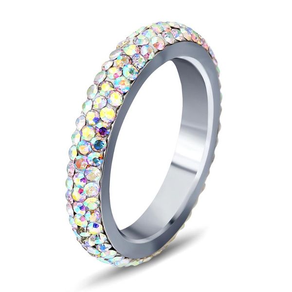 

wedding rings full size three row clear crystal ring for women stainless steel fashion jewelry made with genuine cz crystals, Slivery;golden