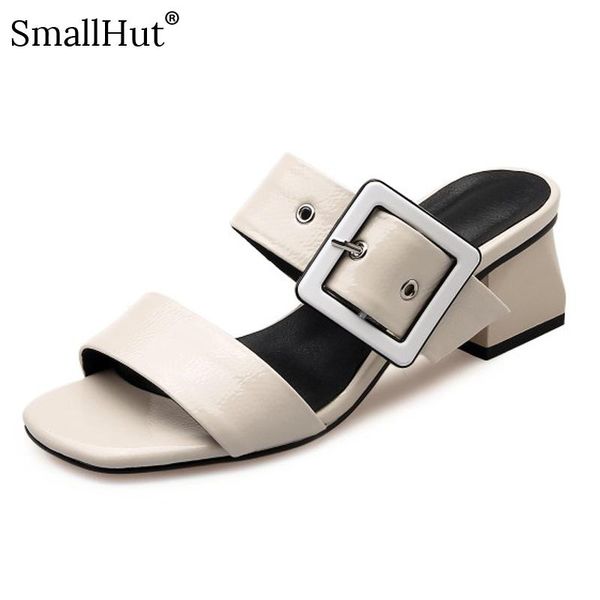 

slippers patent leather women slipper summer g038 shoes black beige apricot fashion ladies square heel buckle handmade crystal