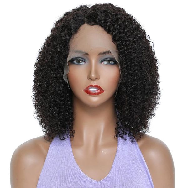 

lace wigs pixie curly 13x1 short bob part front human hair wig for black women brazilian remy, Black;brown