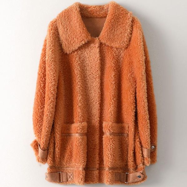 

women's wool & blends fashion fur jacketwomen warm coat autumn winter medium length leisure trend long sleeves pocket casual loose outw, Black