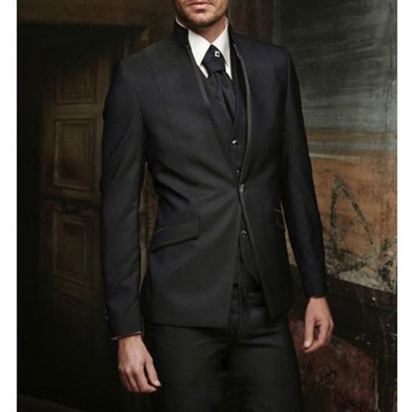 

men's suits & blazers black groom tuxedo for wedding dinner party slim fit formal men with stand collar 3 piece male fashion jacket ves, White;black