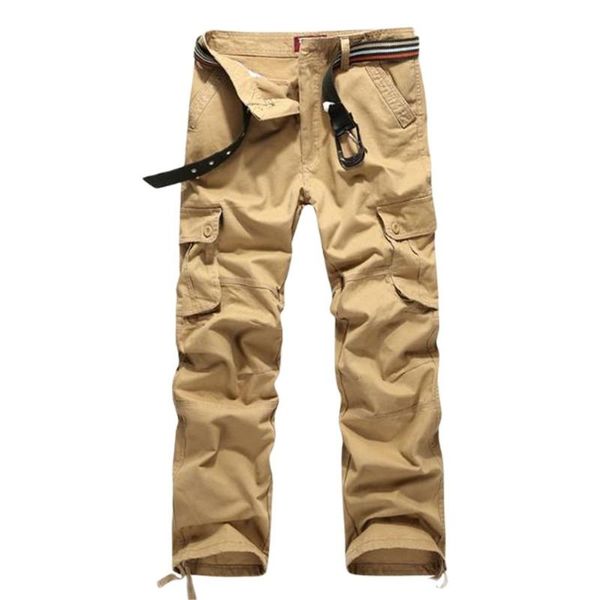 

men's pants mens multi-pocket trousers male loose safari with many pockets plus size 100% cotton straight multi pocket capris cargo, Black