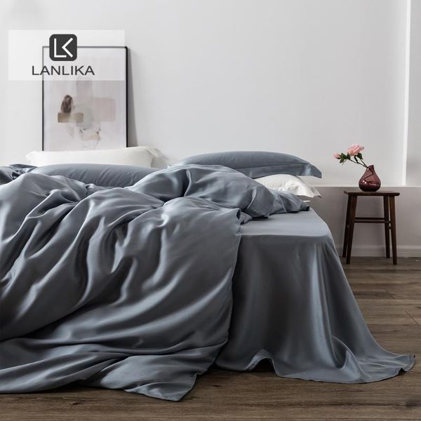

bedding sets lanlika women gray 100% nature silk set beauty duvet cover  king flat sheet or fitted for sleep