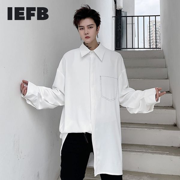 

iefb spring summer men's mid length shirt satin design loose white shirts long sleeve causal big size 9y6656 210524, White;black