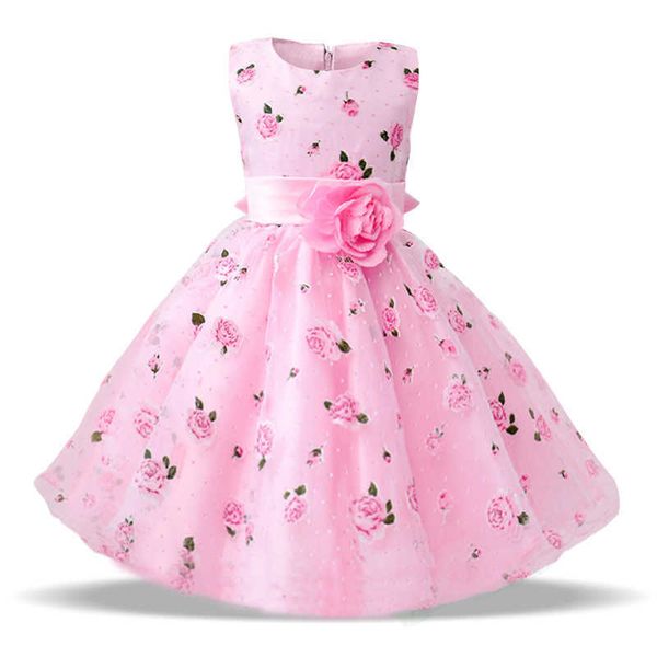 2021 Yaz Pembe Bebek Gir Elbise Çocuk Kızlar için Elbiseler Çocuk Kostüm Çiçek Beyaz Parti Düğün Prenses Elbise 2-10 Yıl Q0716