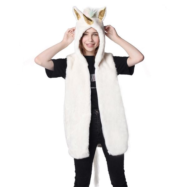 

unicorn imitation fur women's hooded autumn winter middle long 211207, Black