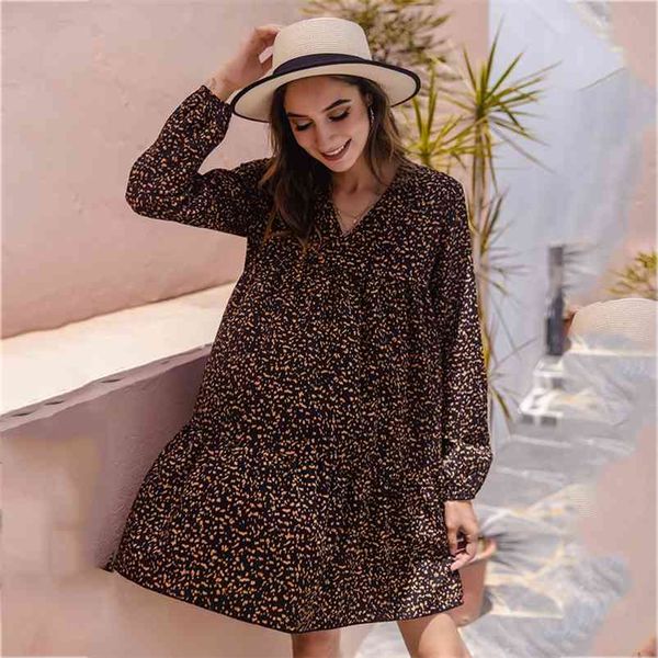 Imprimir Casual Outono Outono inverno vestido mulheres lanterna manga curta vintage boho para 210427