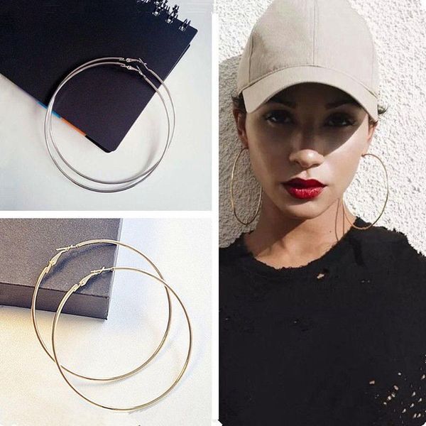 

hoop & huggie exaggerate metal big smooth circle earrings brincos simple party large round loop for women fashion jewelry, Golden;silver