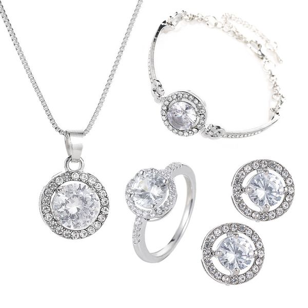 

necklace set large zircon earrings set diamond necklace earrings two piece round earrings, Red;blue