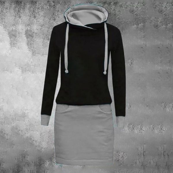 

casual dresses winter woman dress color block long sleeve turtleneck above knee loose for women 2021 party desses robe femme, Black;gray
