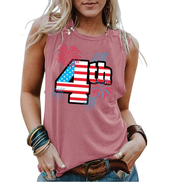 

european and american summer women's vest national flag day digital printed sleeveless t-shirt women, White