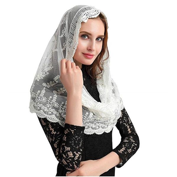 Gelin Veils Ishsy Fildişi Dantel Kadınlar Katolik Mantilla Peçe Kilise Kafa Kapak Latin Mass Velo De Novia Negra Şapel Infinity