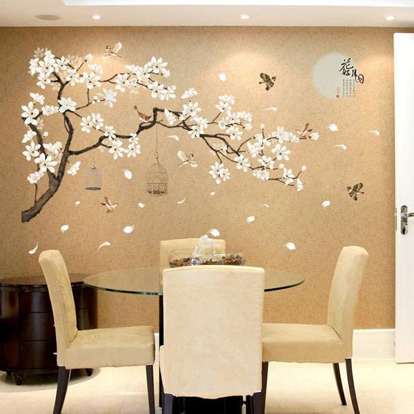 Adesivos de parede 187 * 128cm tamanho grande árvore flor pássaro imagem decoração de casa fundos para DIY sala decoração PVC papel de parede