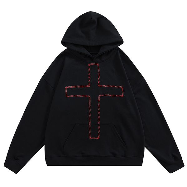

print casual men hoodies oversize washed hooded couple sweatshirts, Black