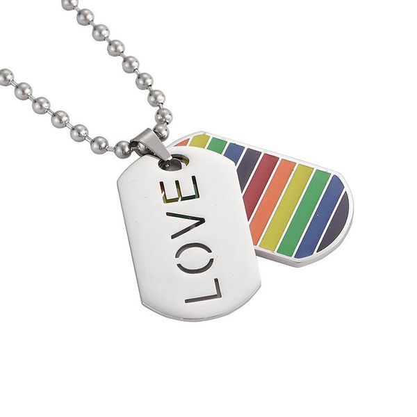 

pendant necklaces letter lover shape necklace women man jewelry band stainless steel token fashion bead chain, Silver