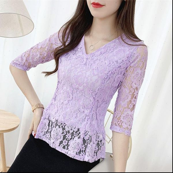 

womens blouses women spring summer style lace shirts lady casual short sleeve v neck blusas zz0599, White