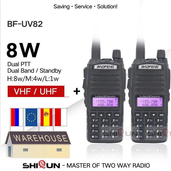 2 ШТ. 8 Вт Walkie Talkie Дополнительные 5 Вт UV82 PTT Двухсторонний Двойной Band UHF VHF Radio 10 km Baofeng UV-82 HP
